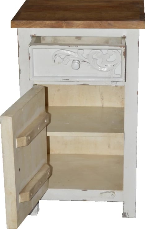 Komodinë SYROS me 1 derë, 1 sirtar, e bardhë/natyrale, 42x32x70