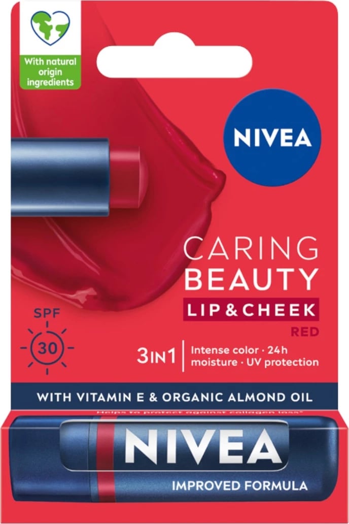 Buzëkuq për femra Nivea Caring Beauty Nourishing Lipstick 3-in-1, 4.8g