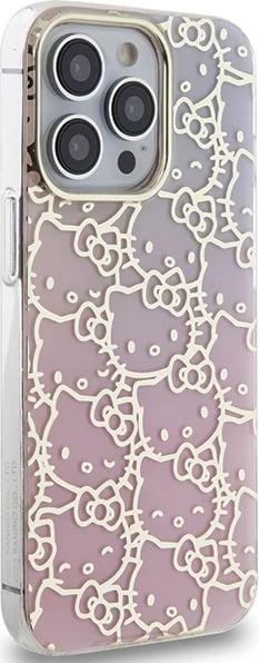 Mbështjellës Hello Kitty IML Gradient Electrop Crowded Kitty Head për iPhone 15 Pro, Rozë