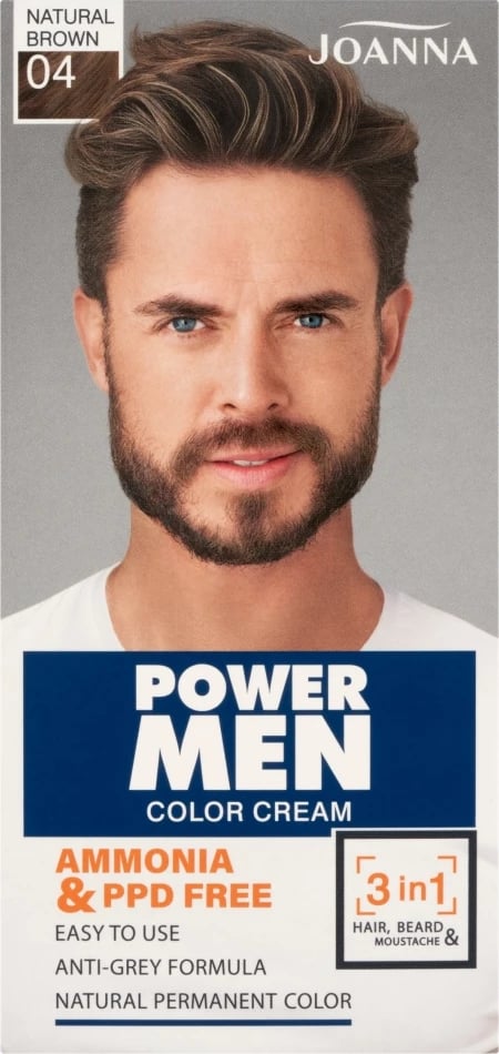 Krem ngjyrosës për flokë për burra Joanna Power Men Color Cream 04 Natural Brown, 30g
