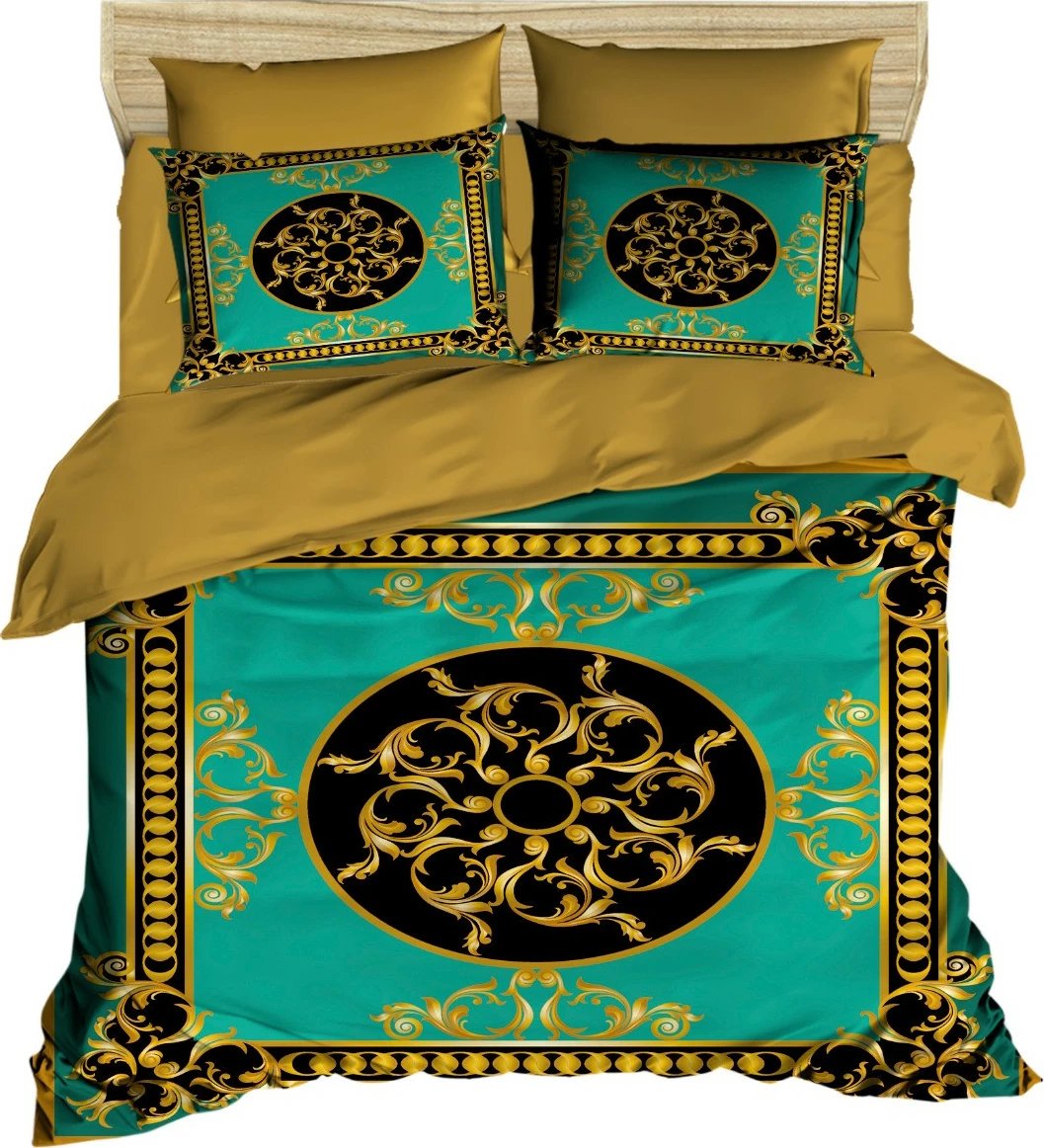 Set mbulesë për jorgan king size, L'essentiel, 3D5, ngjyrë e zezë, ari, turquoise