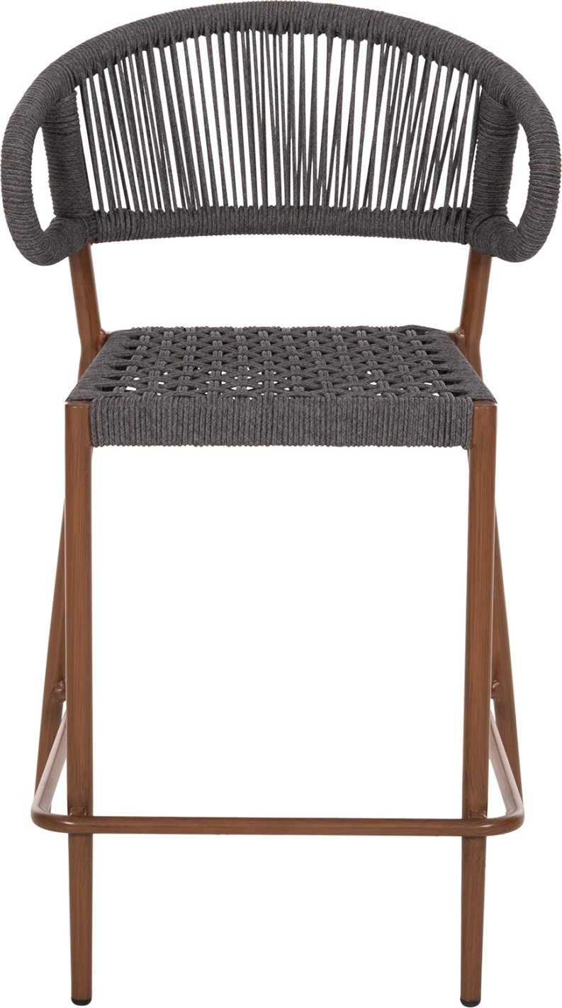 Karrige për bar, lartësi mesatare, EULO FH6087.01, alumin, ngjyrë arre, ratan sintetik gri, 60x60x99H cm