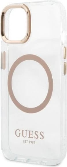 Mbështjellës Guess GUHMP13MHTRMD për iPhone 13 6.1", Metal Outline Magsafe, Ari/Transparent