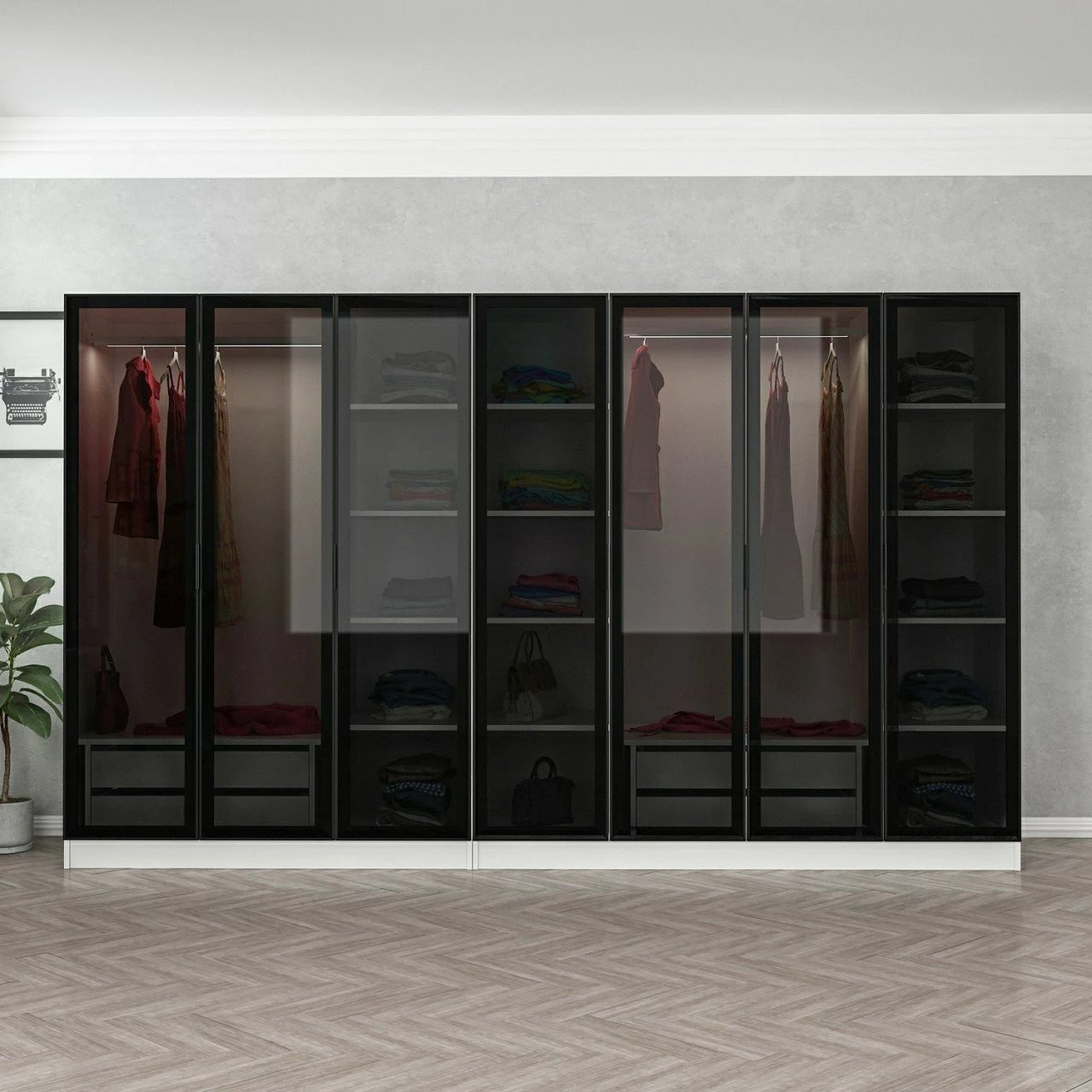 Dollap Skye Decor, bardhë e zi, 315x190x52cm, 10 pjesë