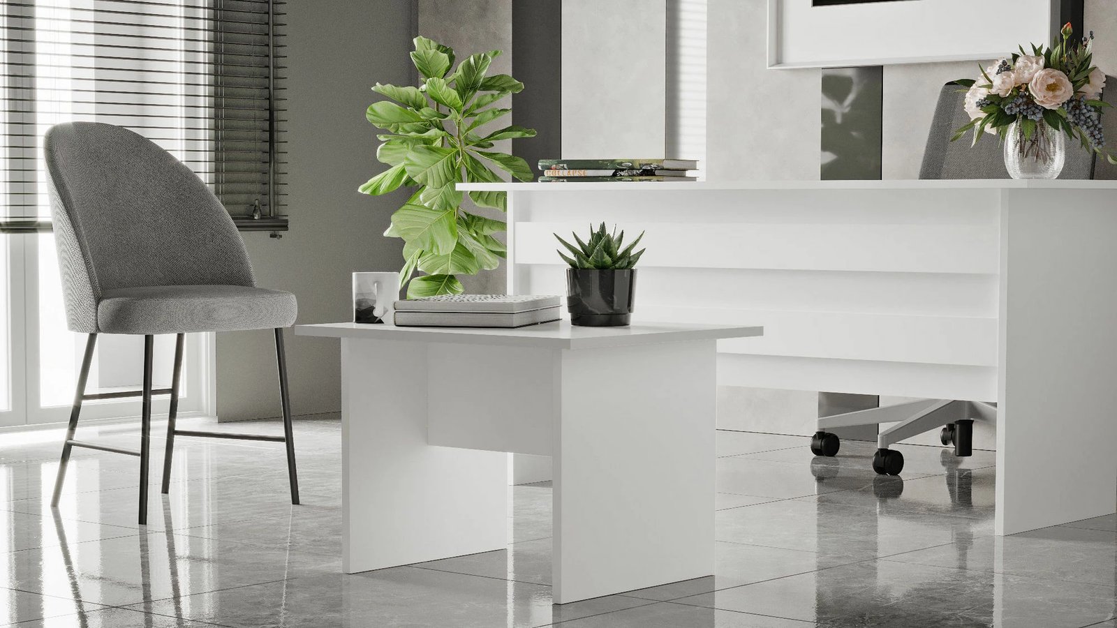 Tavolinë e ulët moderne, ngjyrë e bardhë, Skye Decor, Vo2-W