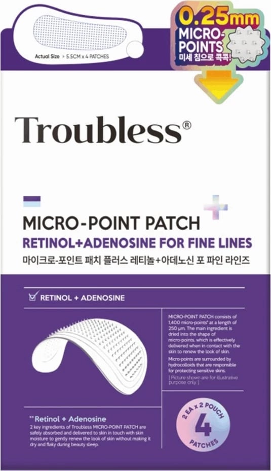 Pllastër kundër rrudhave Troubless Micro-Point Patch Retinol+Adenosine For Fine Lines, 9 copë