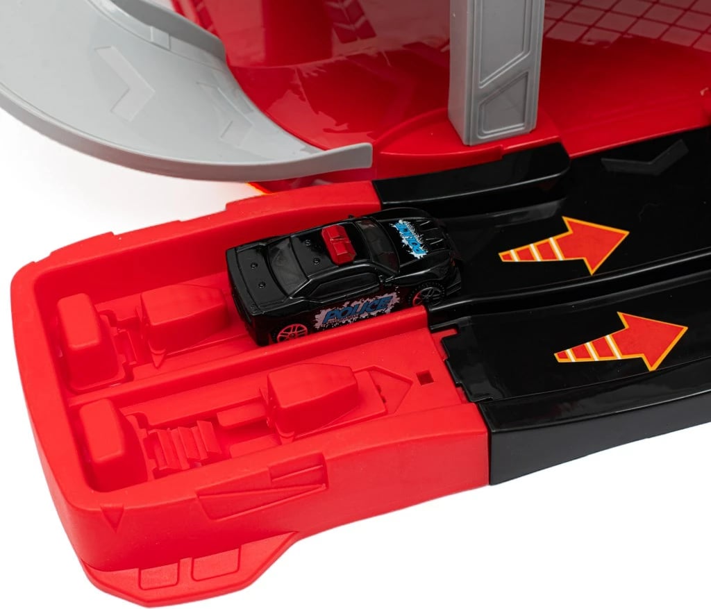 Set garazh lodër, Baby Mix, me ashensor, stacion karburanti, 4 makina metalike + helikopter, 60x33x29 cm, shumëngjyrësh