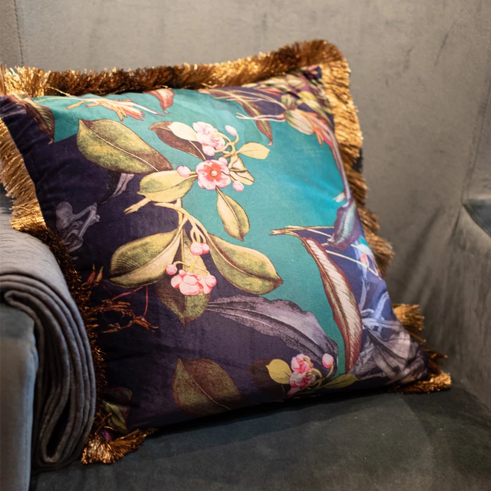 Jastëk dekorativ Blossom, kadife, shumëngjyrësh, 45x45cm