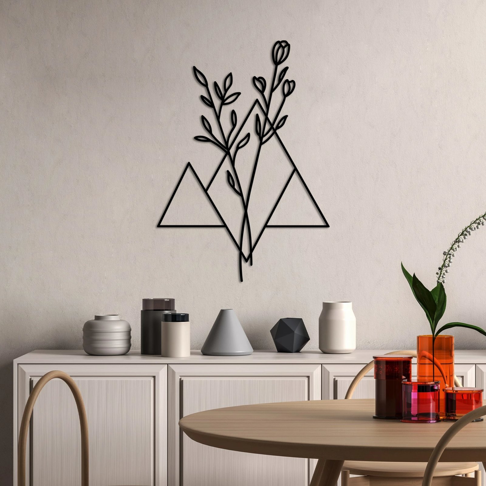 Aksesor dekorativ metalik për mur, lule, Wallity, i zi, 70x50cm