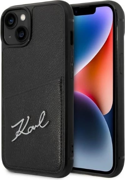 Mbështjellës Karl Lagerfeld Signature Logo Cardslot për iPhone 14 Plus, i zi