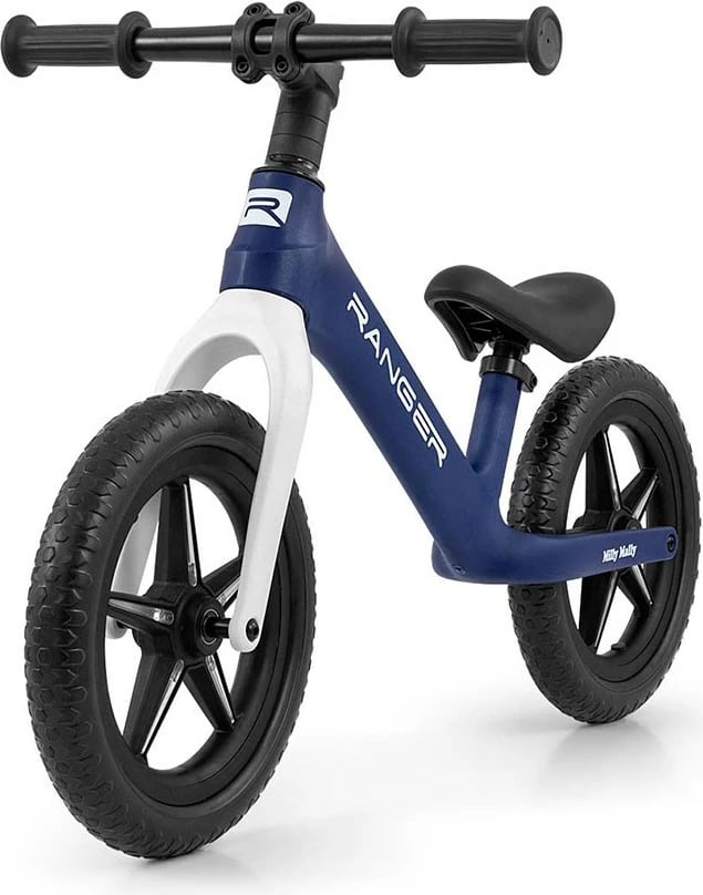 biçikletë pa pedale, Milly Mally Ranger Flash, 12", kornizë kompozite, goma EVA me LED, sedile e rregullueshme, blue navy