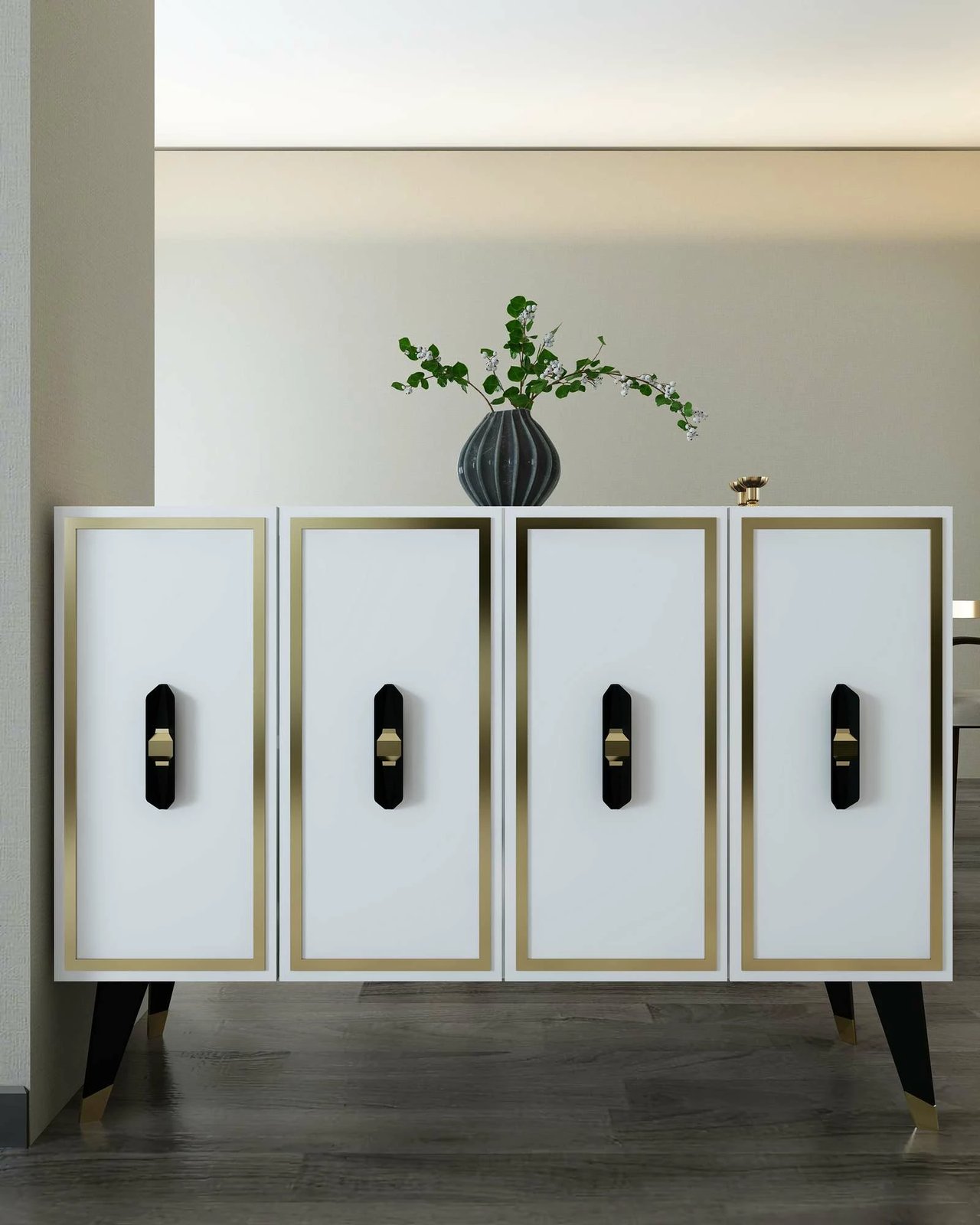 Konsol Skye Decor, e bardhë, e zezë, ari, 8171KM-32