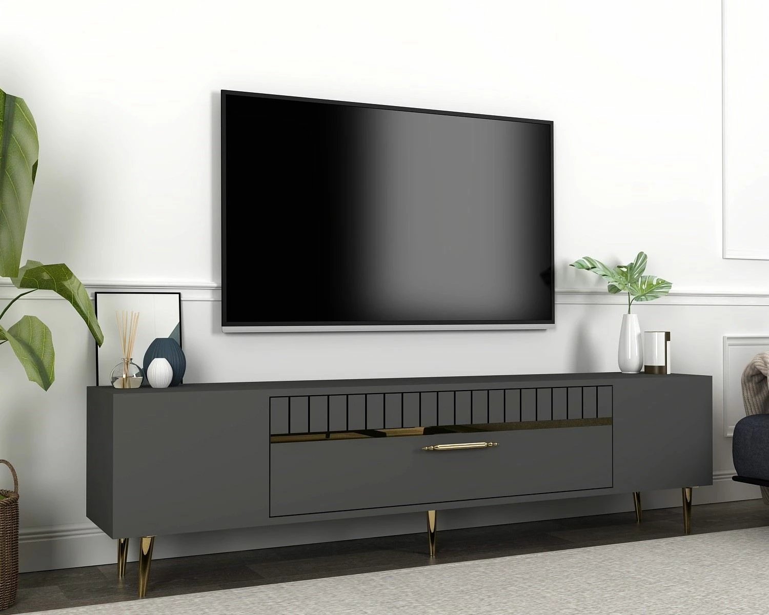 Komodë TV Skye Decor, anthracite, gold, Dekolp1