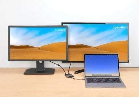 Adapter MANHATTAN USB-C në HDMI & VGA 4in1, Power Delivery, gri