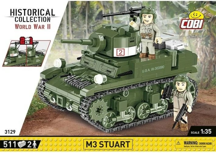 Set blloqesh Cobi Klocki M3 Stuart, 511 pjesë, me 2 figurina, Jeshile