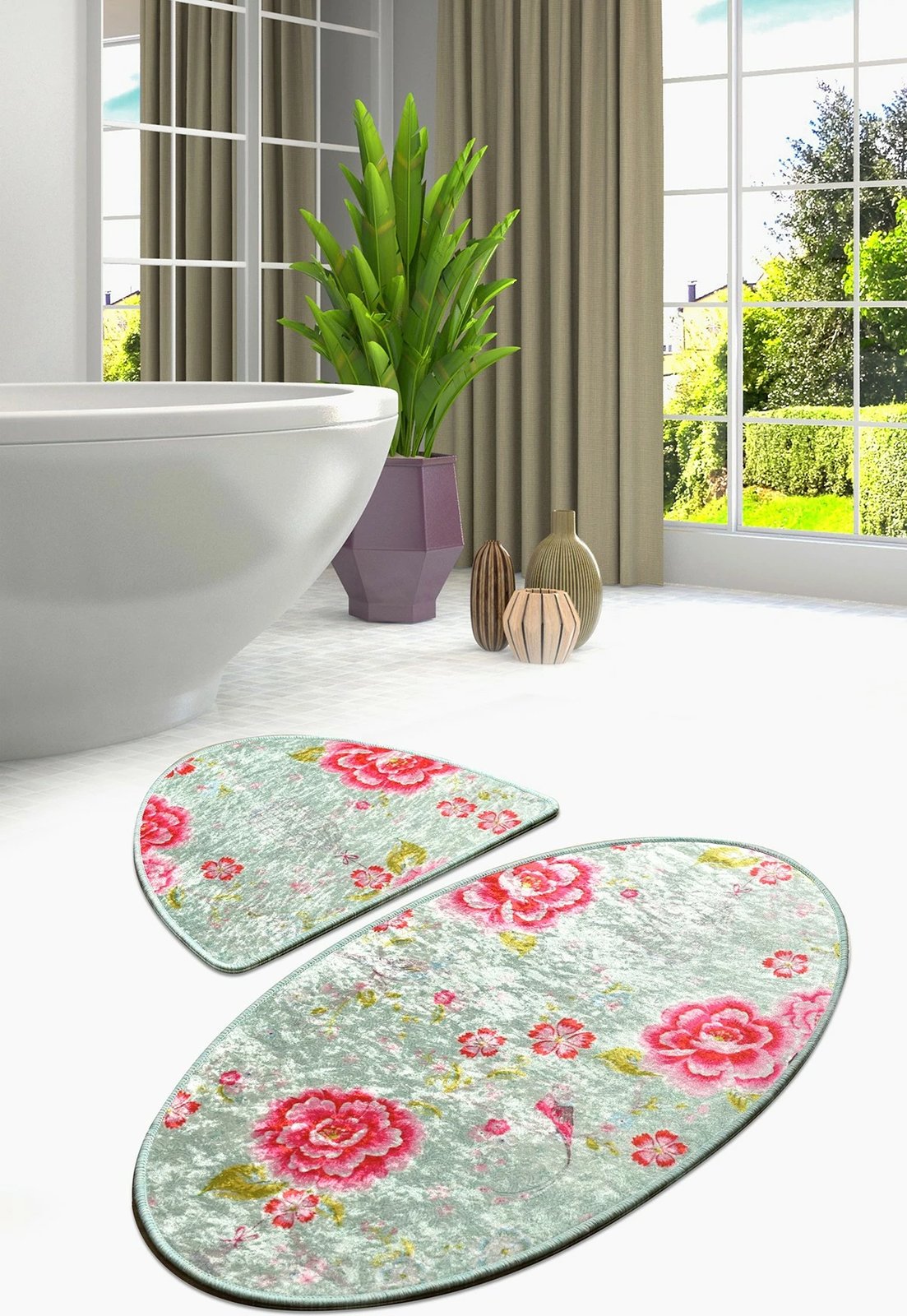 Set tapetash banjoje, dy copë, Mijölnir Lara, shumëngjyrëshe, ovale