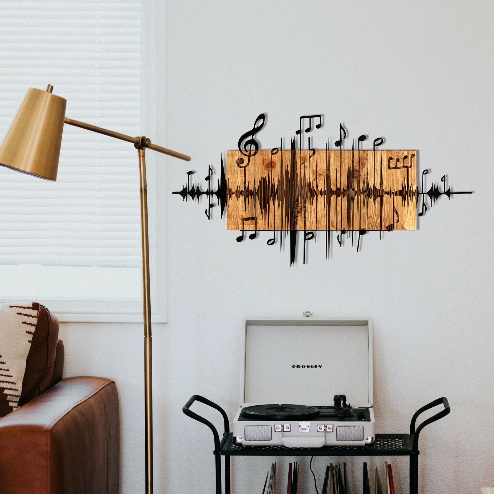 Aksesor dekorativ për mur, dru dhe metal, Wallity Efsa, ngjyrë e zezë dhe arre, 90x47cm