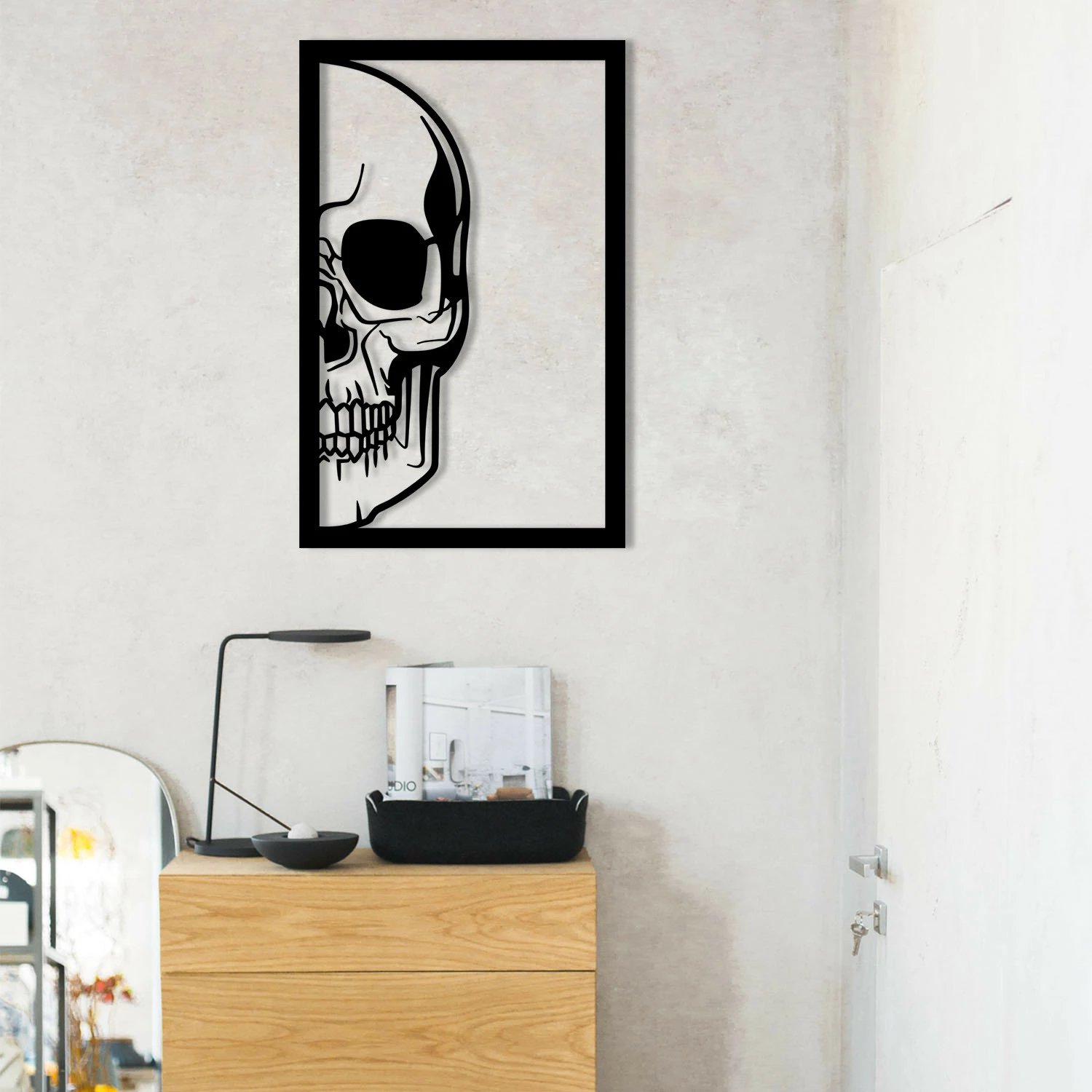 Aksesor dekorativ metalik për mur, Wallity, Dilhun, ngjyrë e zezë, 31x48cm