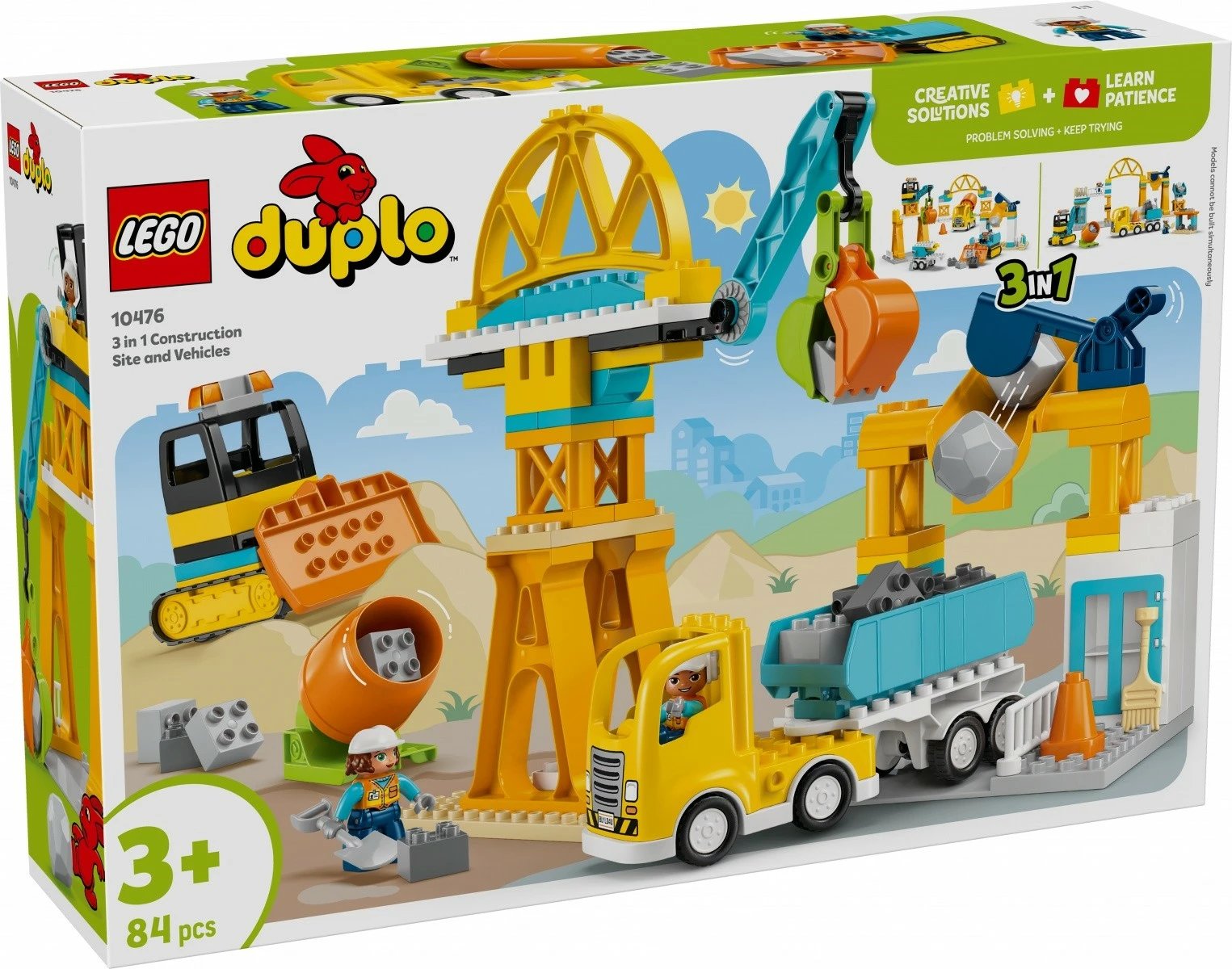 Set lodrash LEGO DUPLO 10476 Kantier ndërtimi me automjete 3-në-1, 84 copë, 3+