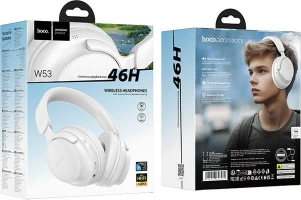 Kufje HOCO W53 Tone, wireless, Bluetooth, me mikrofon, e bardhë
