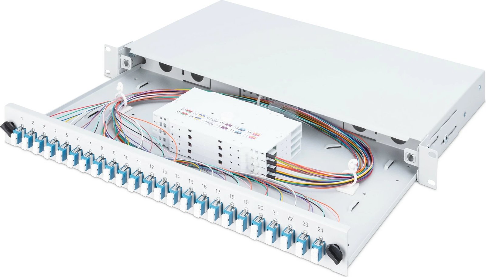 Kuti bashkimi fibrash optike Digitus, LC, OS2, 24 porta, çelik, gri, 1U