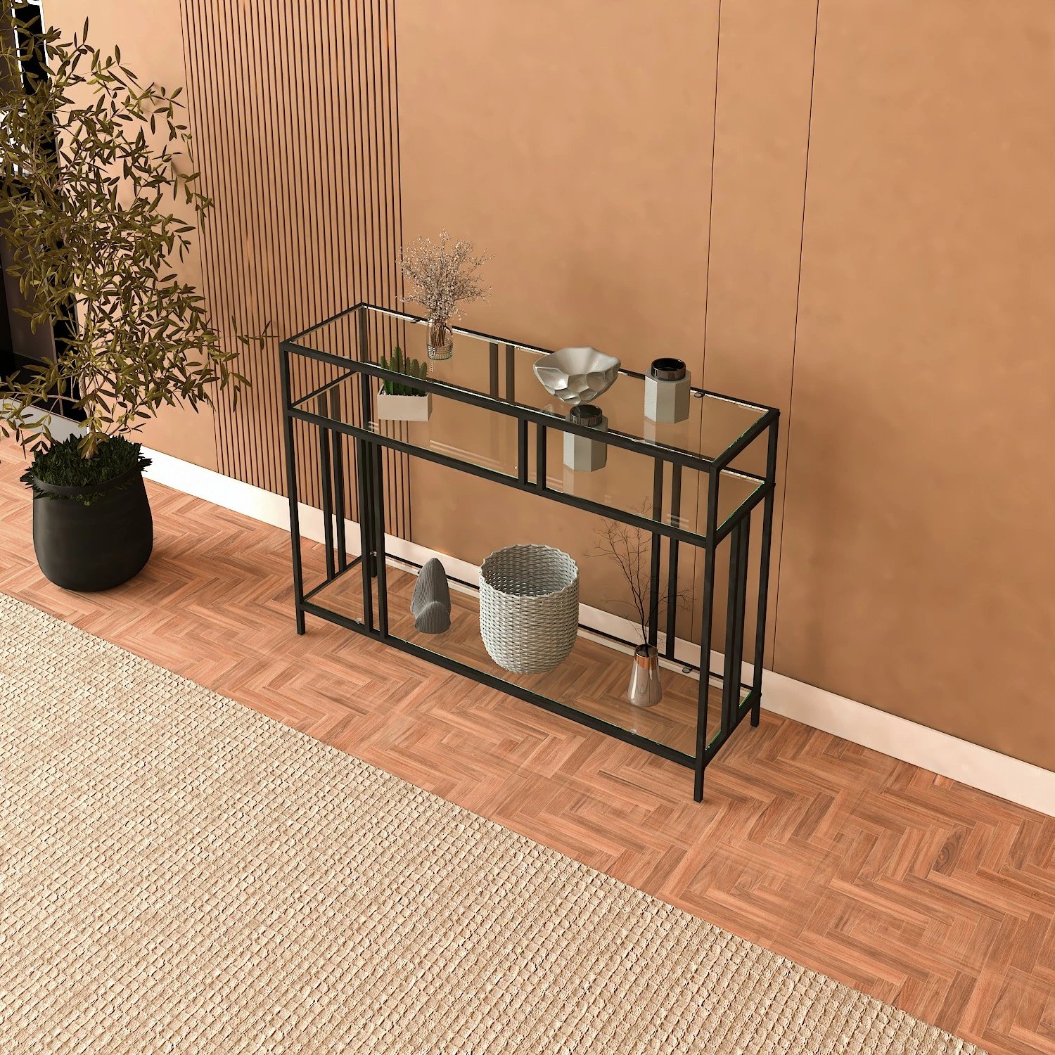 Bufe Hanah Home, Venedik, xham i kalitur, kornizë metalike e zezë, 100x30x78 cm