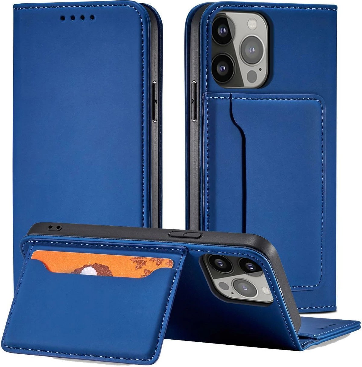 Mbështjellës magnetik Hurtel për Samsung Galaxy S23 Ultra me kapak, portofol dhe mbajtës, Blu