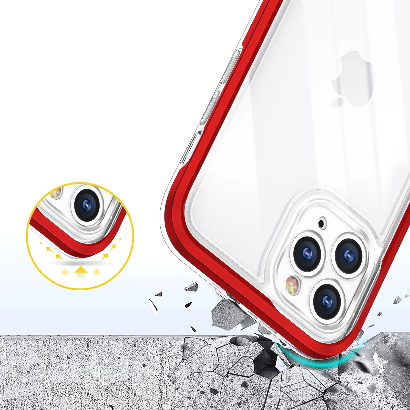 Mbështjellës Hurtel Hybrid Armor Clear 3in1 për iPhone 11 Pro Max, Transparent, Kuq