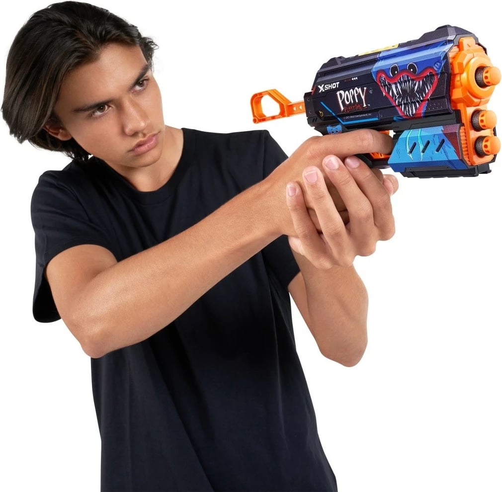 Blaster lodër ZURU X-Shot Flux Launcher 8 Shots Jumpscare, Poppy Playtime, shumëngjyrësh, set me 8 shigjeta
