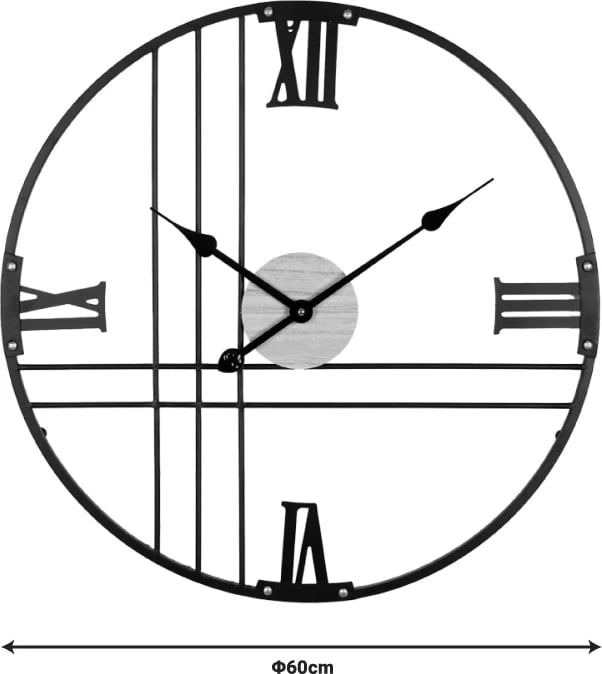 Orë muri Latine metalike, ngjyrë e zezë, 60x2.5x60cm