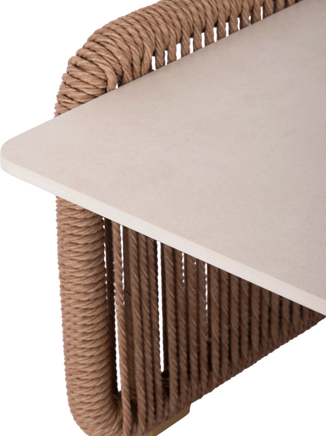 Tavolinë kafeje katrore alumini, litar bezh, sipërfaqe gur sintetik, 88x88x39.5cm, Destiny CD6171