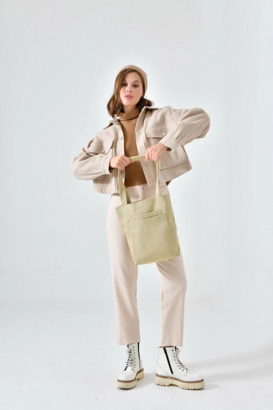 Çantë tote Zoozie Bags, 2118, bezhë, gabardinë