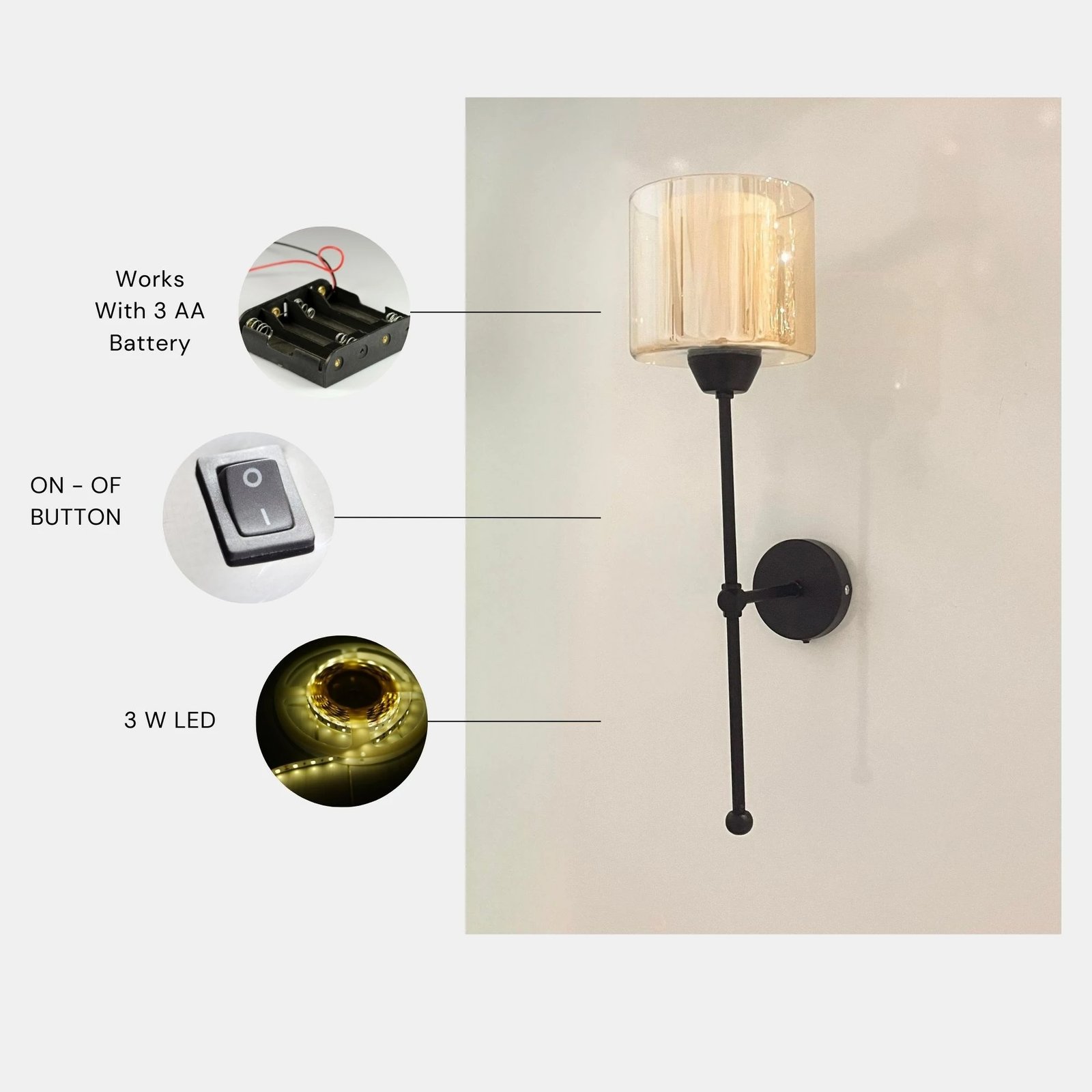 Llambë muri Opviq, Sahra - 8881-1P, e zezë dhe krem