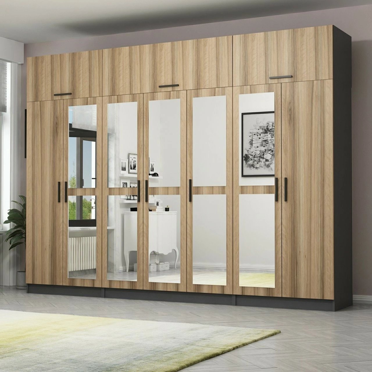 Dollap garderobe Skye Decor, ngjyrë arrë dhe antracit, 315x235x52cm