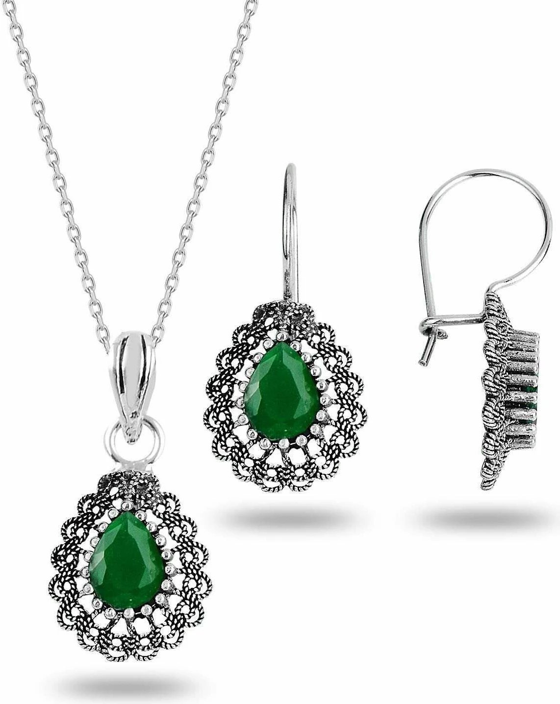 Set varëse me vathë argjendi, Jumeon, gur smeraldi, SGTL12734, ngjyrë e gjelbër