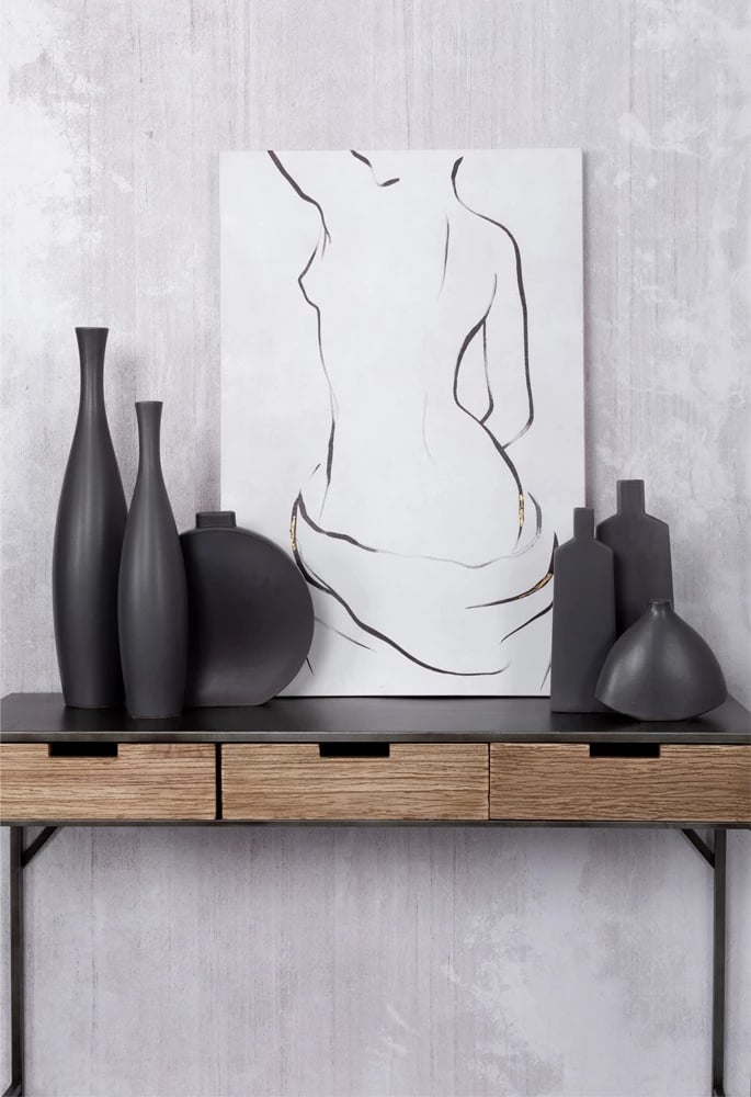 Vazo dekorative LUI, qeramike, ngjyrë antracit mat, 11x4x33cm