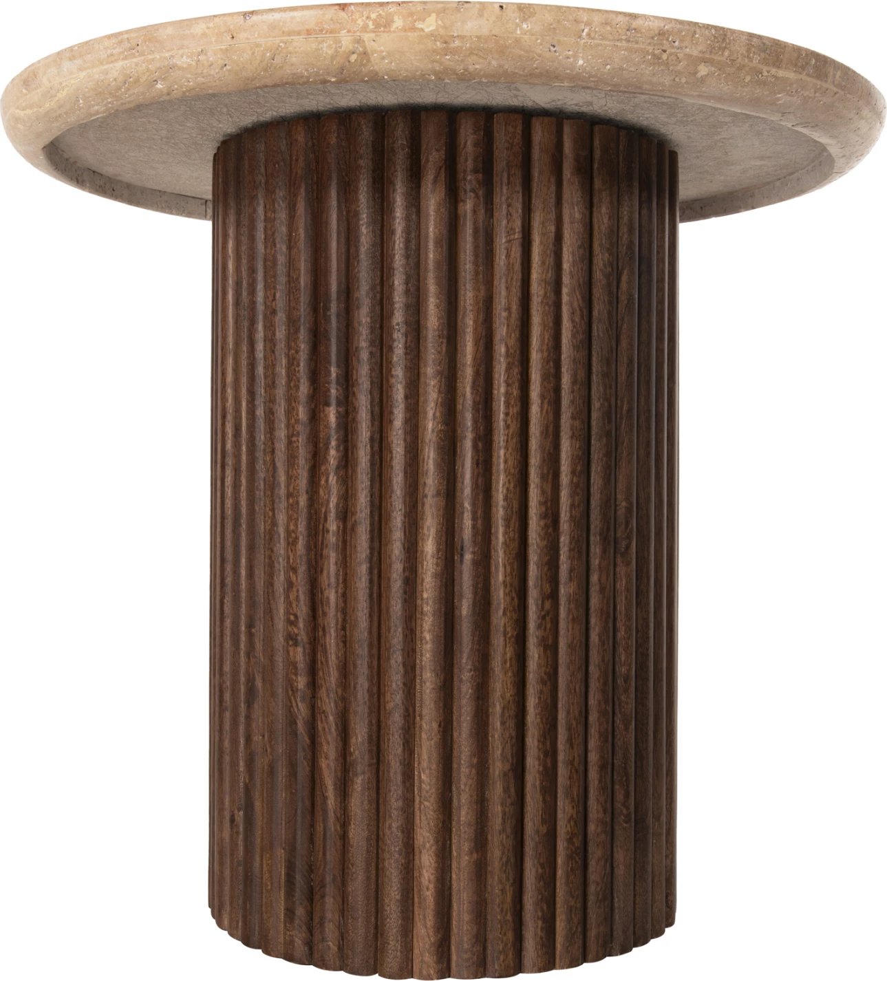 Tavolinë rrethore për kafe GLADYS FH9714 dru mango i fortë-travertinë i bardhë Φ55x50Hcm