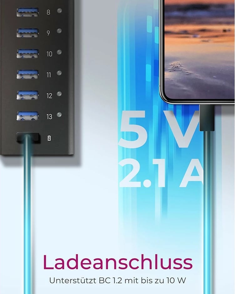USB hub ICY BOX IB-AC6113, 14 porta, USB 3.2 Gen 1, alumini, e zezë