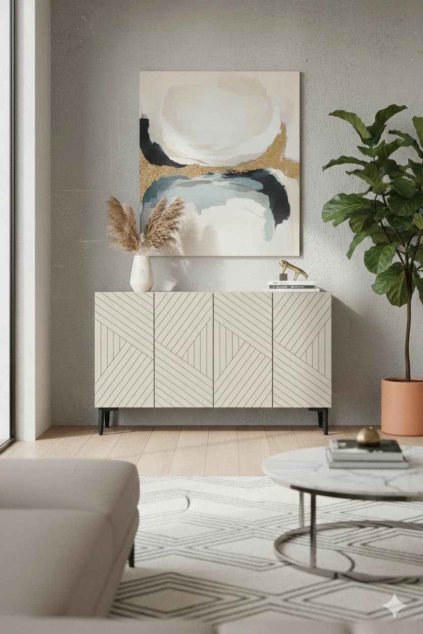 Konsol Skye Decor, Ferro 120, e bardhë, travertin