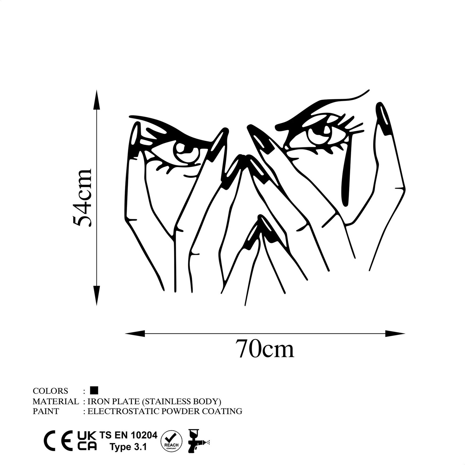 Aksesor dekorativ metalik për mur, Wallity, sy gruaje, ngjyrë e zezë, 54x70cm