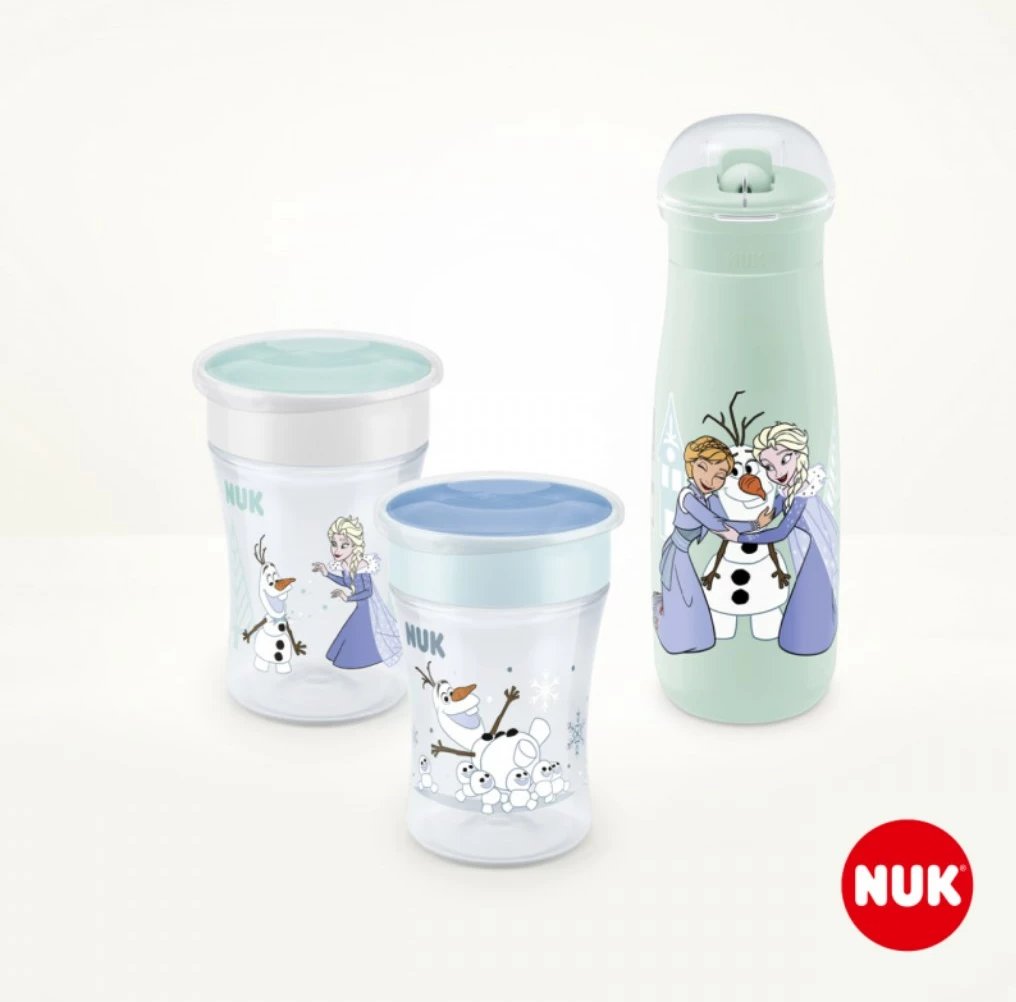 Gotë 360° për bebe, NUK, Magic Cup Frozen Olaf, 230 ml, me kapak, jeshile