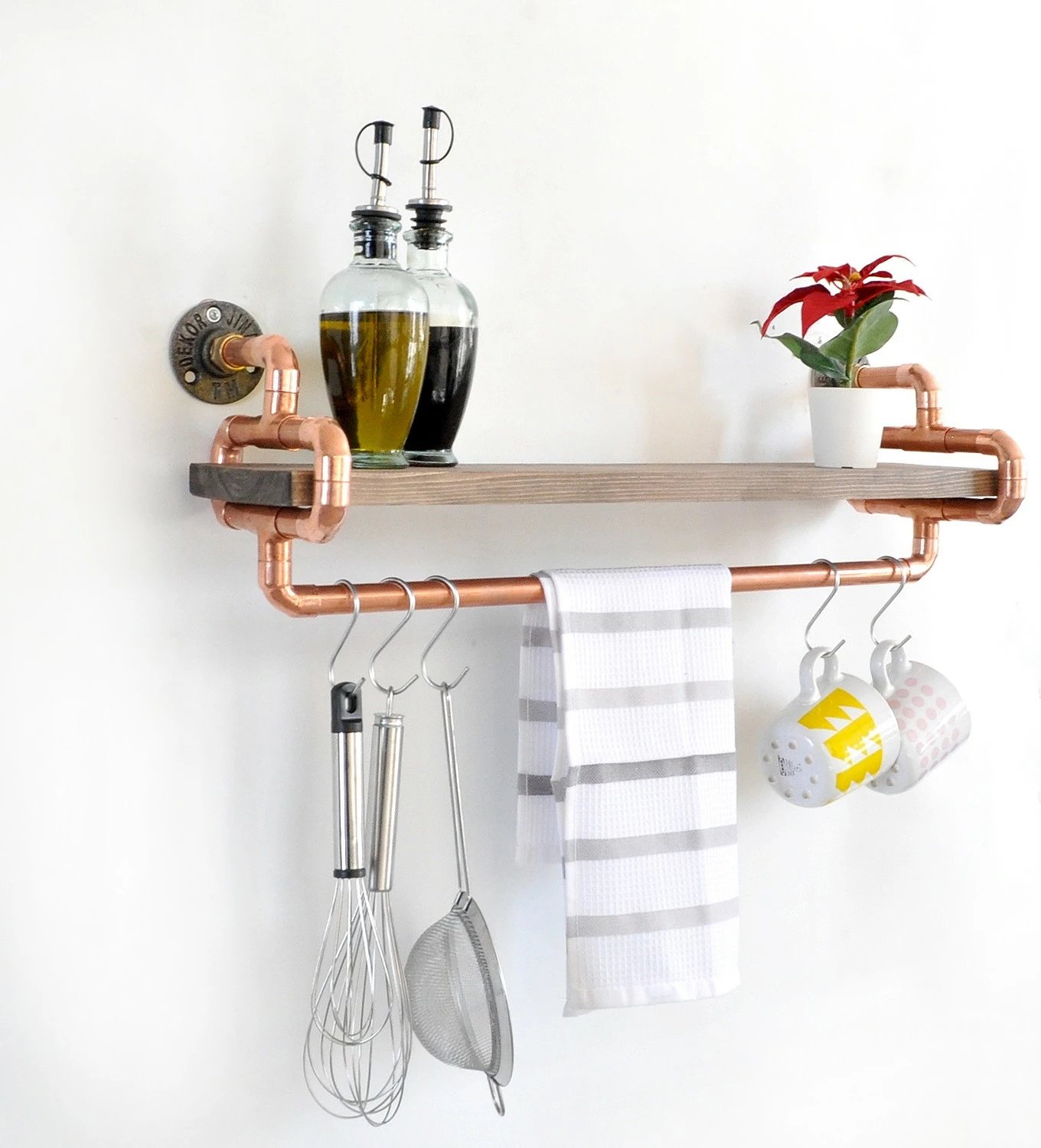 Raft dekorativ prej druri për mur, ngjyrë lisi, Hanah Home, Cop045