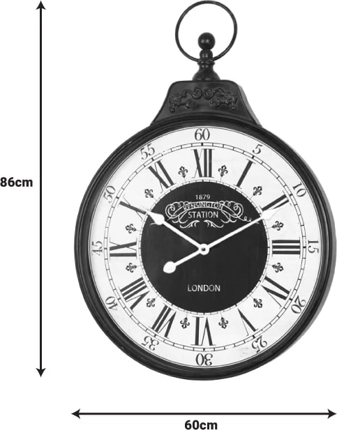 Orë muri Cloco, metal, ngjyrë e zezë, 60x6x86cm