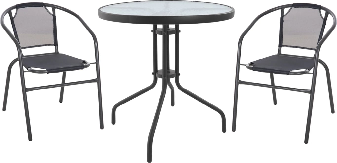 Set për jashtë 3 pjesë, FH10711, metal gri, xham sigurie, tekstilene gri