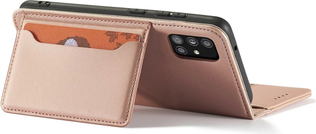 Mbështjellës Hurtel Magnet Card Case për Samsung Galaxy A12 5G, me kapak, portofol, rozë