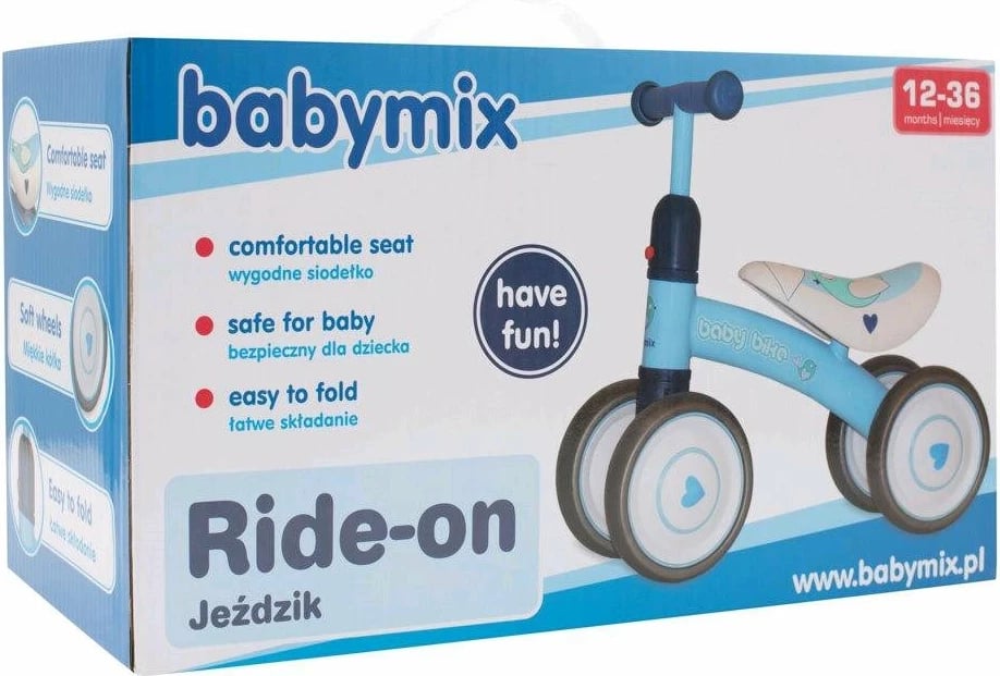 Biçikletë balancuese bebe, BABY MIX, Baby Bike Fruit, kornizë çeliku e lehtë, 4 rrota shkumë, 12–36m, rozë