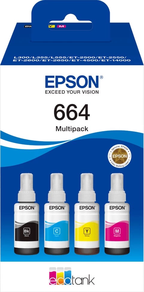 Bojë printeri, Epson, 664 C13T664640, 70 ml, paketë 4x, e zezë/cian/magentë/e verdhë