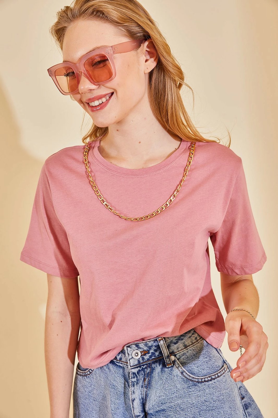 Bluzë për gra, pambuk 100%, ngjyrë pluhur, Jumeon X128101