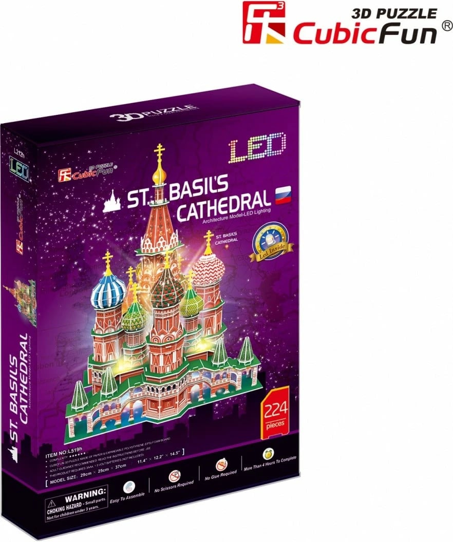 Puzzle 3D Cubic Fun St. Basil's Cathedral me LED, 224 pjesë