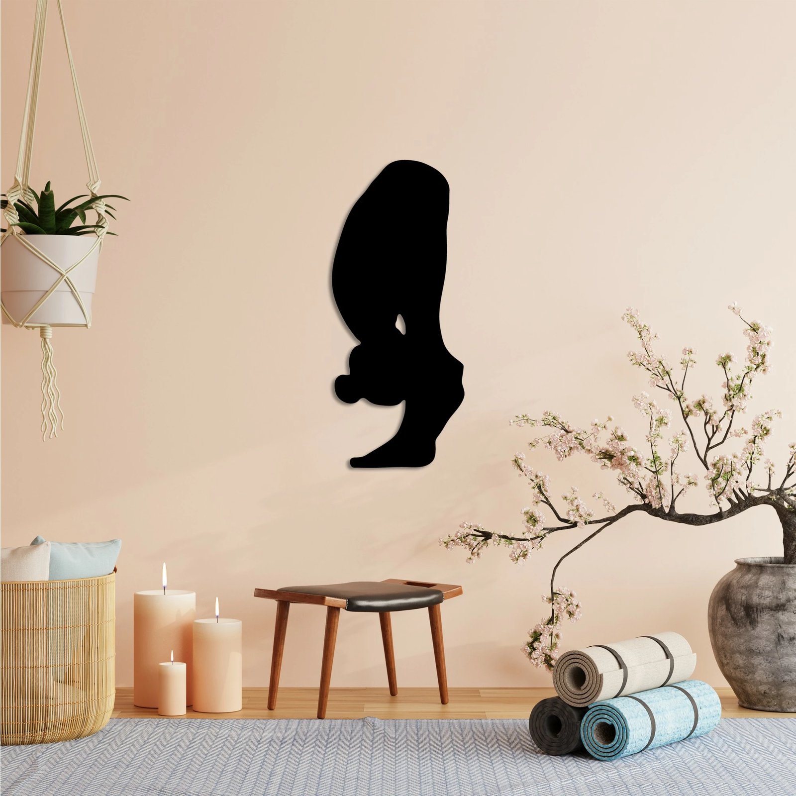 Aksesor dekorativ metalik për mur, Yoga 26, ngjyrë e zezë, 26x60cm